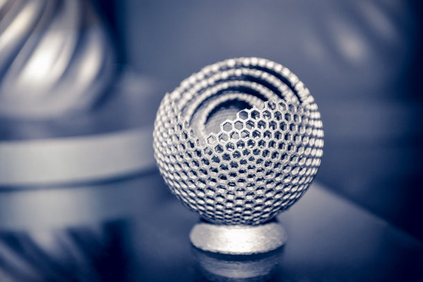 Object printed on metal 3d printer close-up.